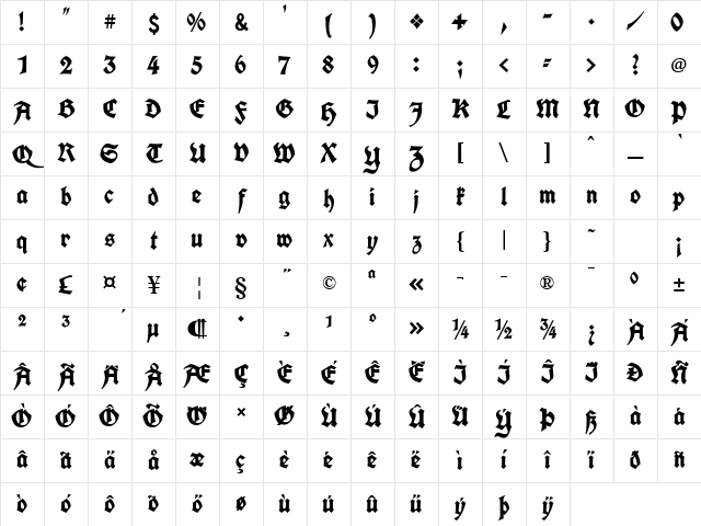 UnifrakturCook Bold Character Map