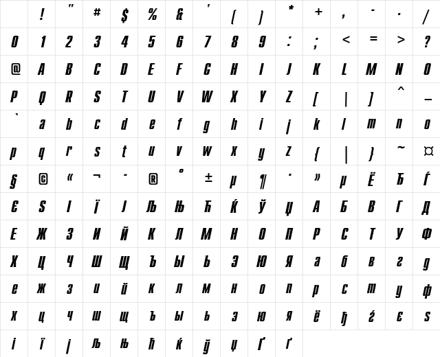CompactC Bold Italic Character Map CompactC Bold Italic Character Map