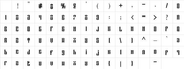 Zabur Regular Character Map