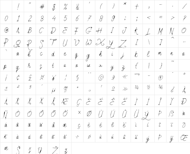 Youngers Regular Character Map