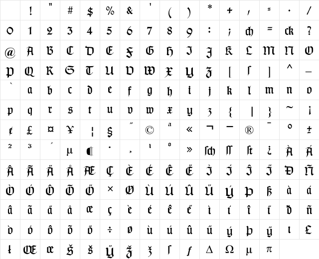 TypographerGotisch C Regular Character Map