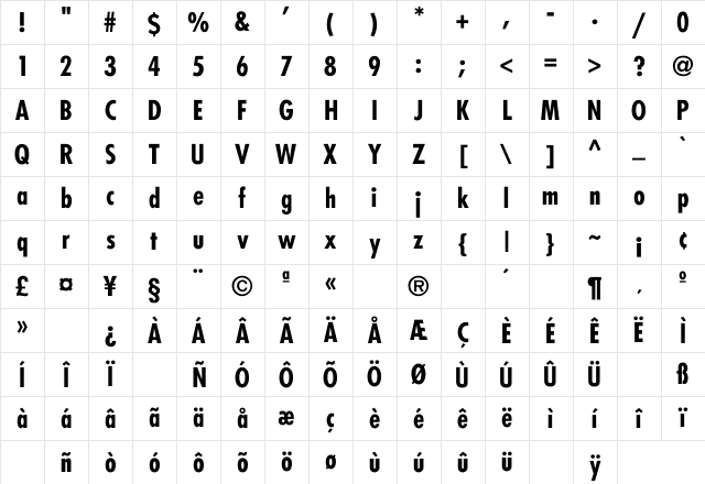 Fairmont-Condensed-Bold Regular Character Map
