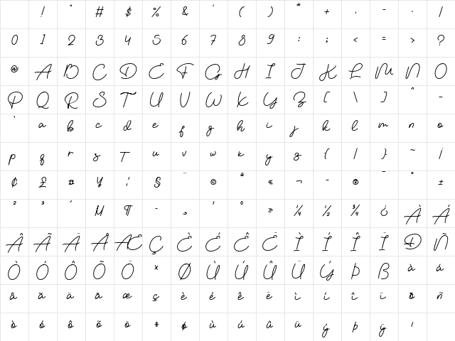 Vemina Regular Character Map