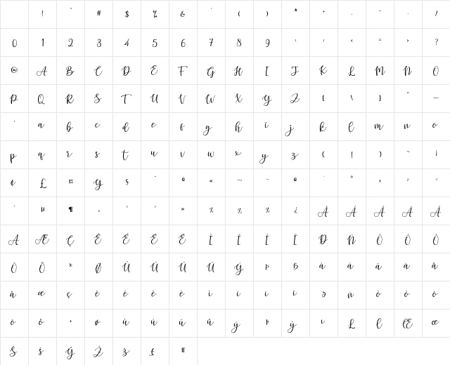Hello Grizelle Regular Character Map Hello Grizelle Regular Character Map