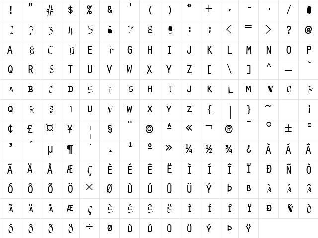 Outsidein Medium Character Map