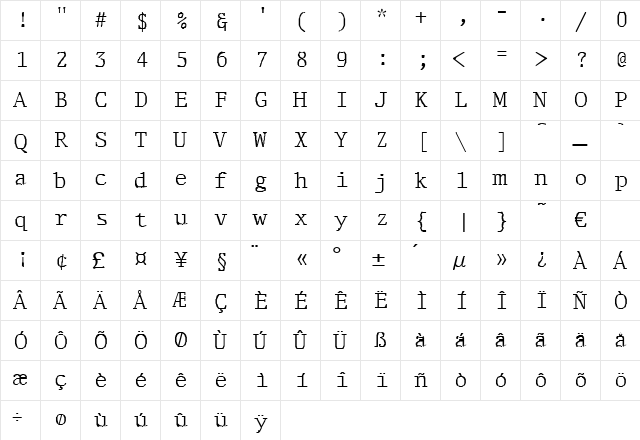 Outsider Regular Character Map
