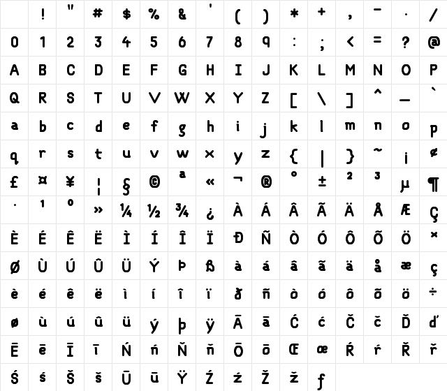 Objective Bold Character Map Objective Bold Character Map