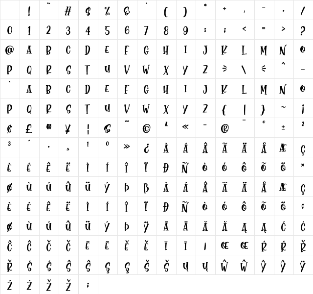 SQUARE LEMON Regular Character Map SQUARE LEMON Regular Character Map