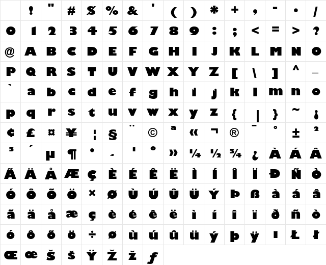 Gill Sans Ultra Bold Character Map
