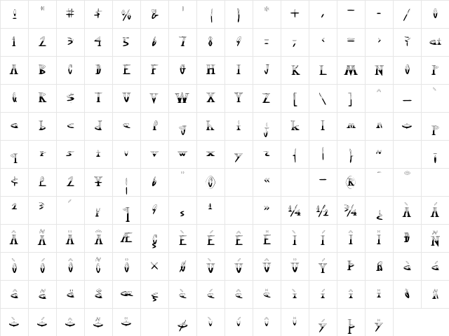 OutwestHalfFull Regular Character Map