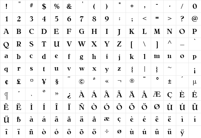BelliniMedium Regular Character Map