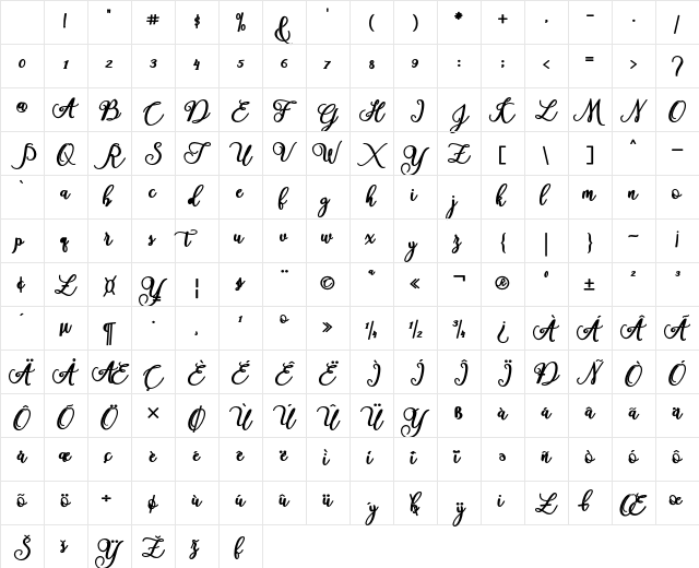 America Regular Character Map America Regular Character Map