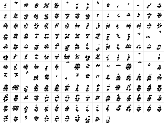 Overcross BoldOblique Character Map