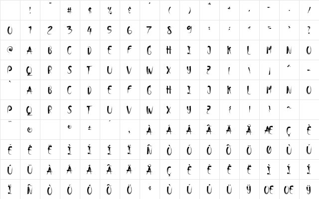 Bimber Brush Regular Character Map