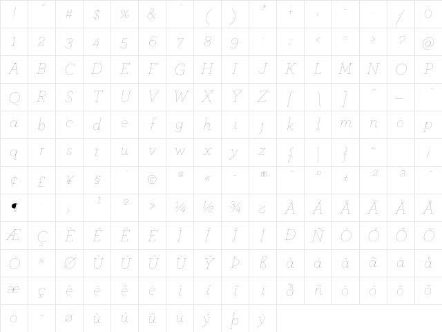 ArcherPro Hairline Italic Character Map