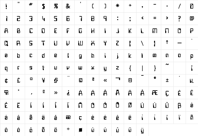 OverdraftSSK Regular Character Map