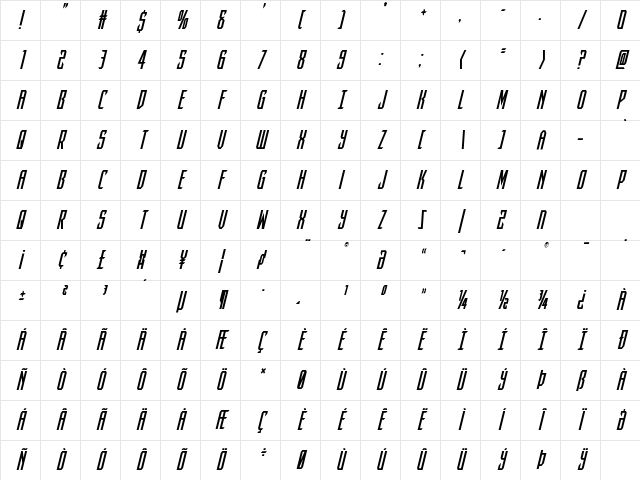 Dark Dominion Condensed Italic Condensed Italic Character Map