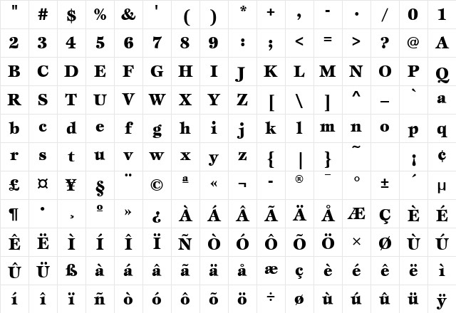 EspritMdITC Black Character Map