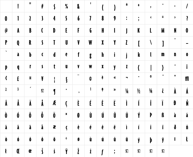 Agenda BoldUltraCondensed Character Map Agenda BoldUltraCondensed Character Map