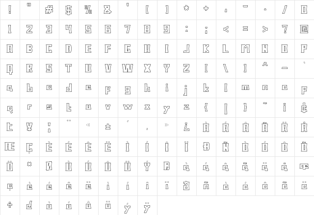 Bodax Outline Regular Character Map