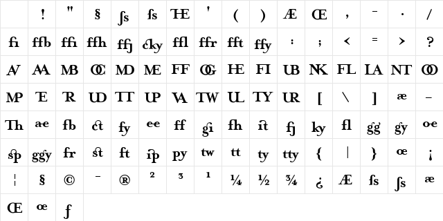 MrsEavesJustLig Bold Character Map