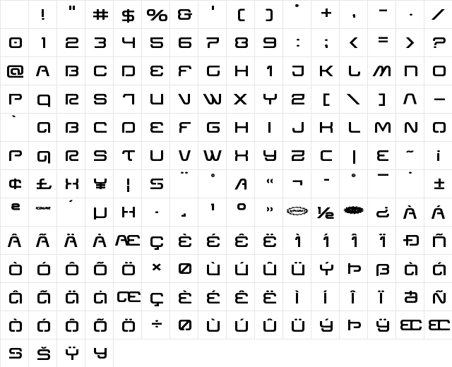 Miracle Mercury Semi-Bold Expanded Character Map