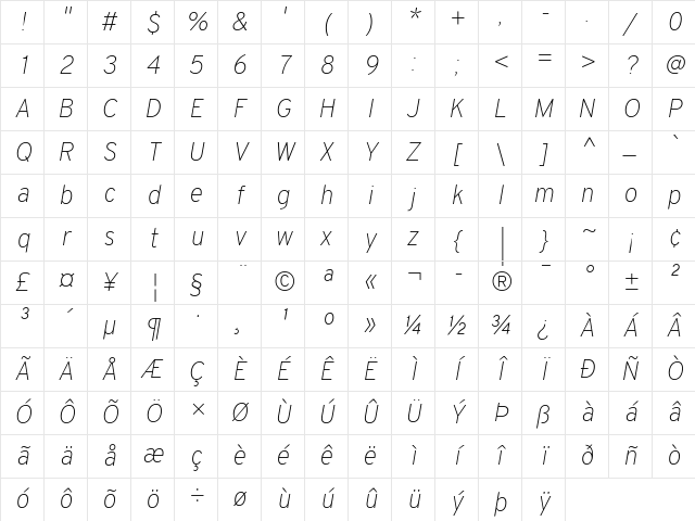 Overpass Thin Italic Character Map Overpass Thin Italic Character Map