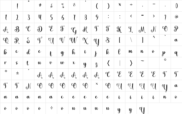 Vallentina Regular Character Map
