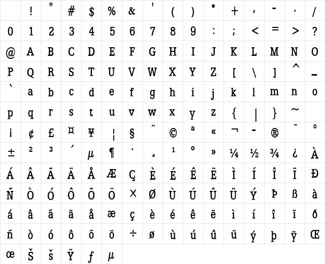 EggoCondensed Bold Character Map