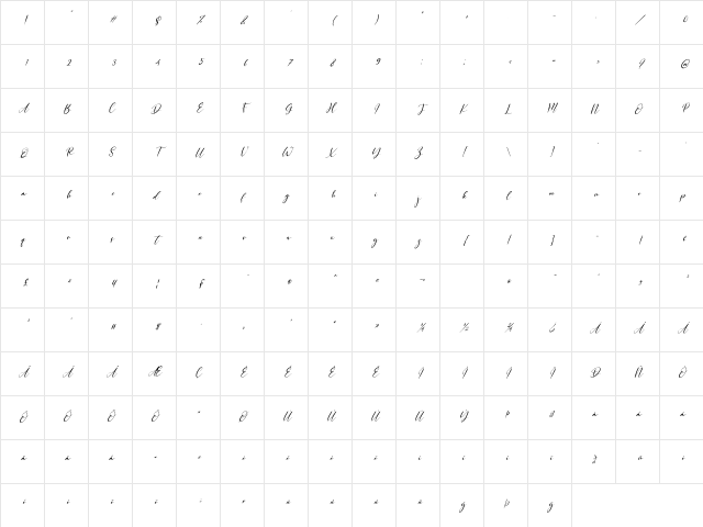 Sabrina Italic Regular Character Map Sabrina Italic Regular Character Map