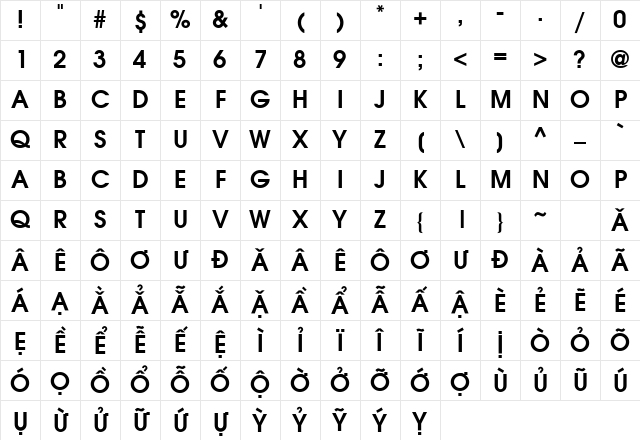 .VnAvantH Bold Character Map .VnAvantH Bold Character Map
