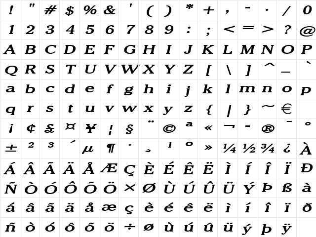 ChelseyExtended BoldItalic Character Map ChelseyExtended BoldItalic Character Map