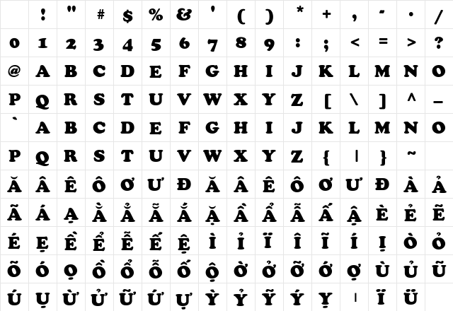 .VnCooperH Regular Character Map
