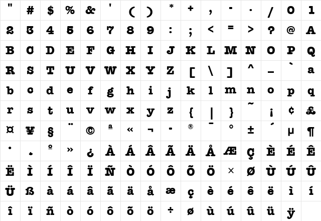 AmTypewriterITC Bold Character Map