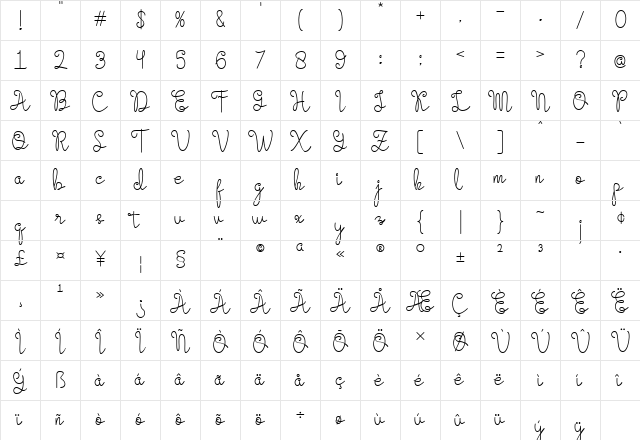 Evangetta Light Regular Character Map Evangetta Light Regular Character Map
