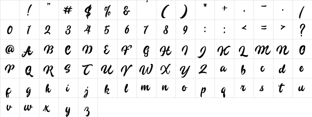 Tristan Script Regular Character Map