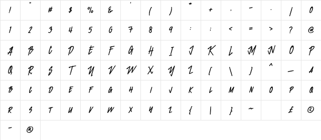 Jacklyen Regular Character Map