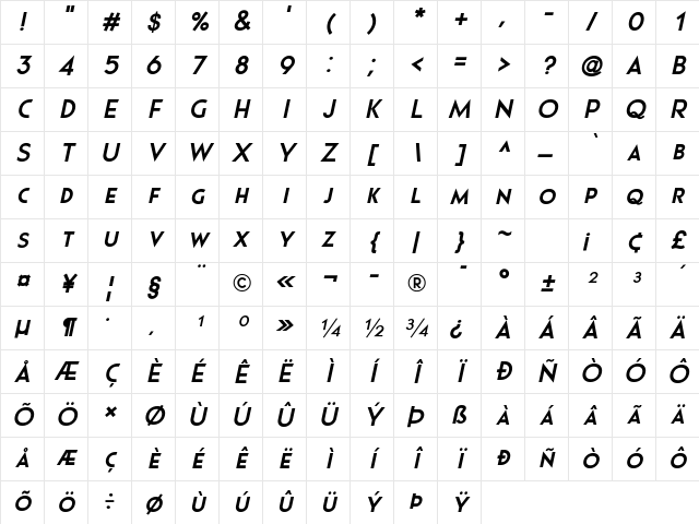 Pages Grotesque Demo Bold Italic Character Map