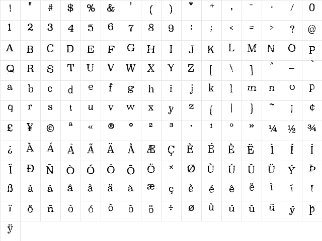 Oxeran Regular Character Map
