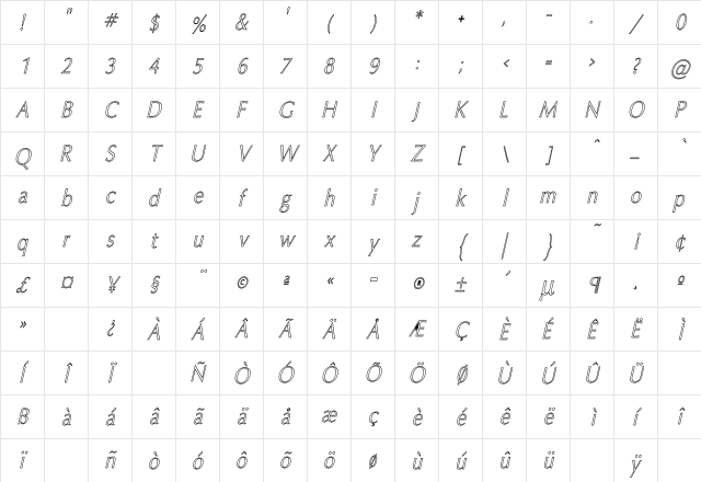 Oxford Hollow Thin Italic Italic Character Map Oxford Hollow Thin Italic Italic Character Map