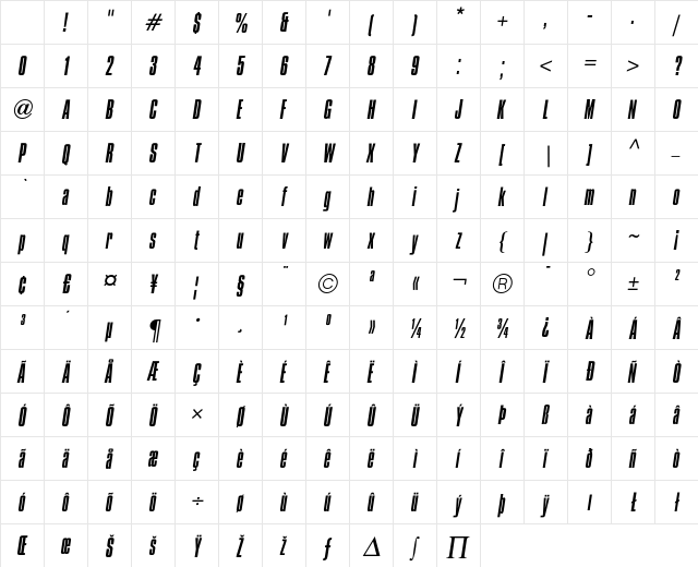 CompactaICG LightItalic Character Map