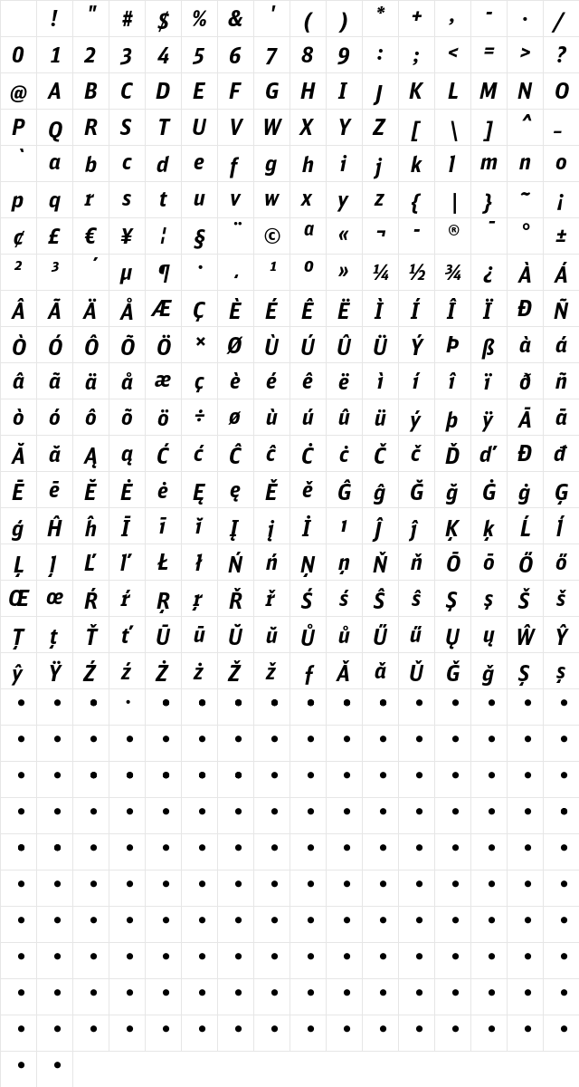 DB Sans Cond Bold Italic Character Map DB Sans Cond Bold Italic Character Map