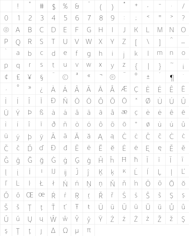 LT Hoop Thin Regular Character Map LT Hoop Thin Regular Character Map