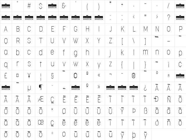 Cocogoose Condensed Trial Thin Character Map Cocogoose Condensed Trial Thin Character Map