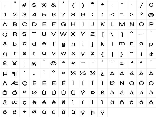 LT Amber Wide Extra-expanded Demi-bold Character Map LT Amber Wide Extra-expanded Demi-bold Character Map