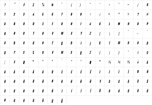 Astana regular-italic Character Map