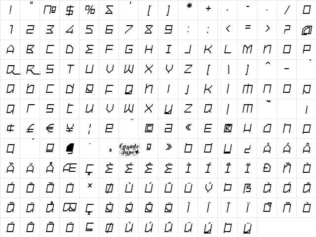 Oxygen Italic Character Map