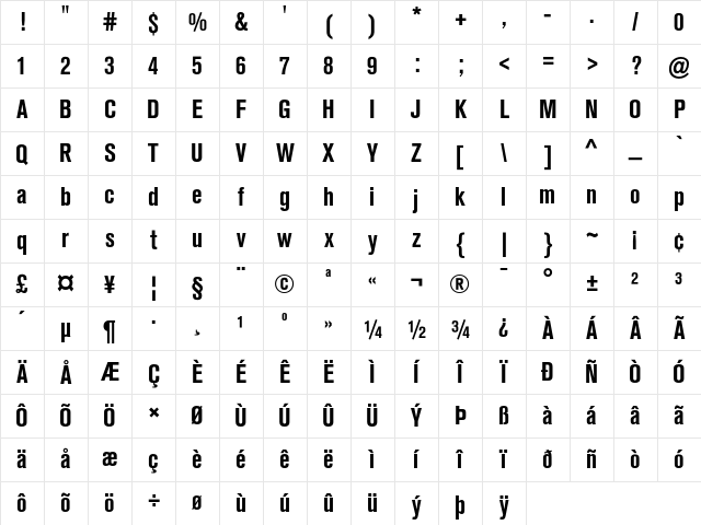 Akzidenz-Grotesk BQ Bold Condensed Character Map Akzidenz-Grotesk BQ Bold Condensed Character Map