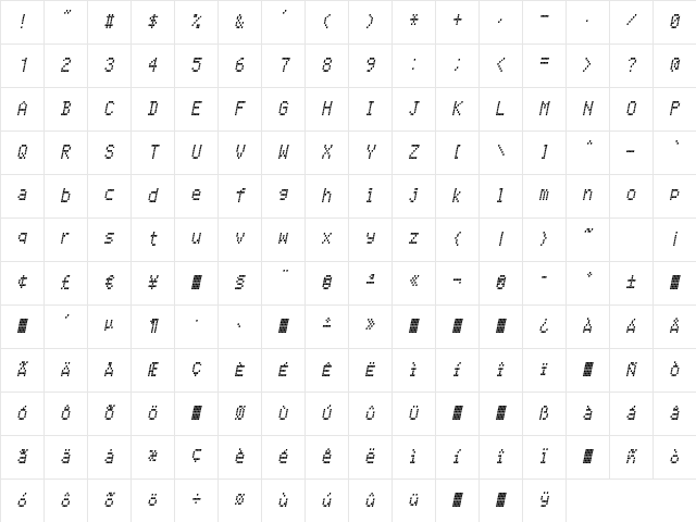 CallNineS-Italic Regular Character Map CallNineS-Italic Regular Character Map
