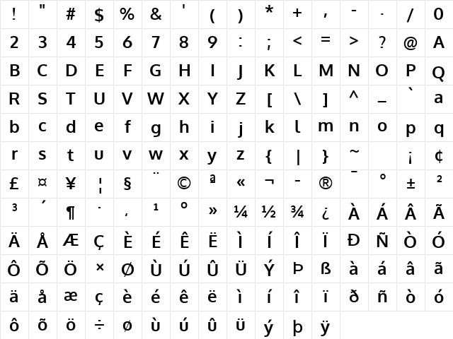 Oxygen Bold Character Map